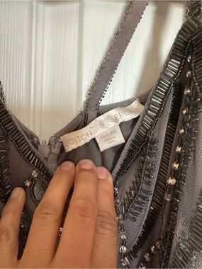 Boston Proper Beaded Charcoal Gray Embellished Tank